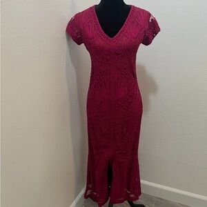 JS Collections Soutache Cocktail Midi Dress Purple- Dark Berry Size 6